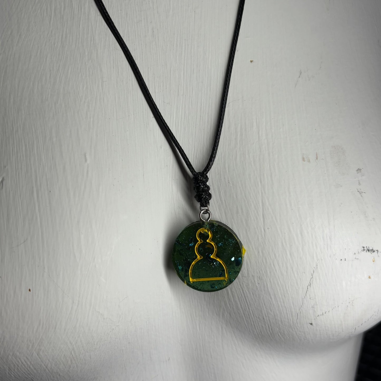 Dark Green Forest Pawn - Handmade Resin Chess Necklace