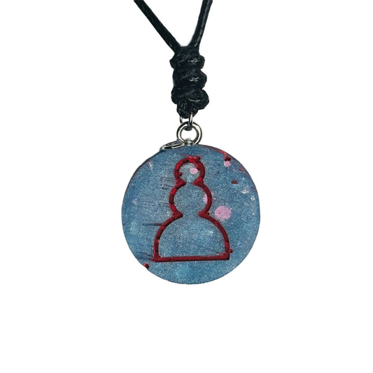 Bubbly Blue Pawn - Handmade Resin Chess Necklace