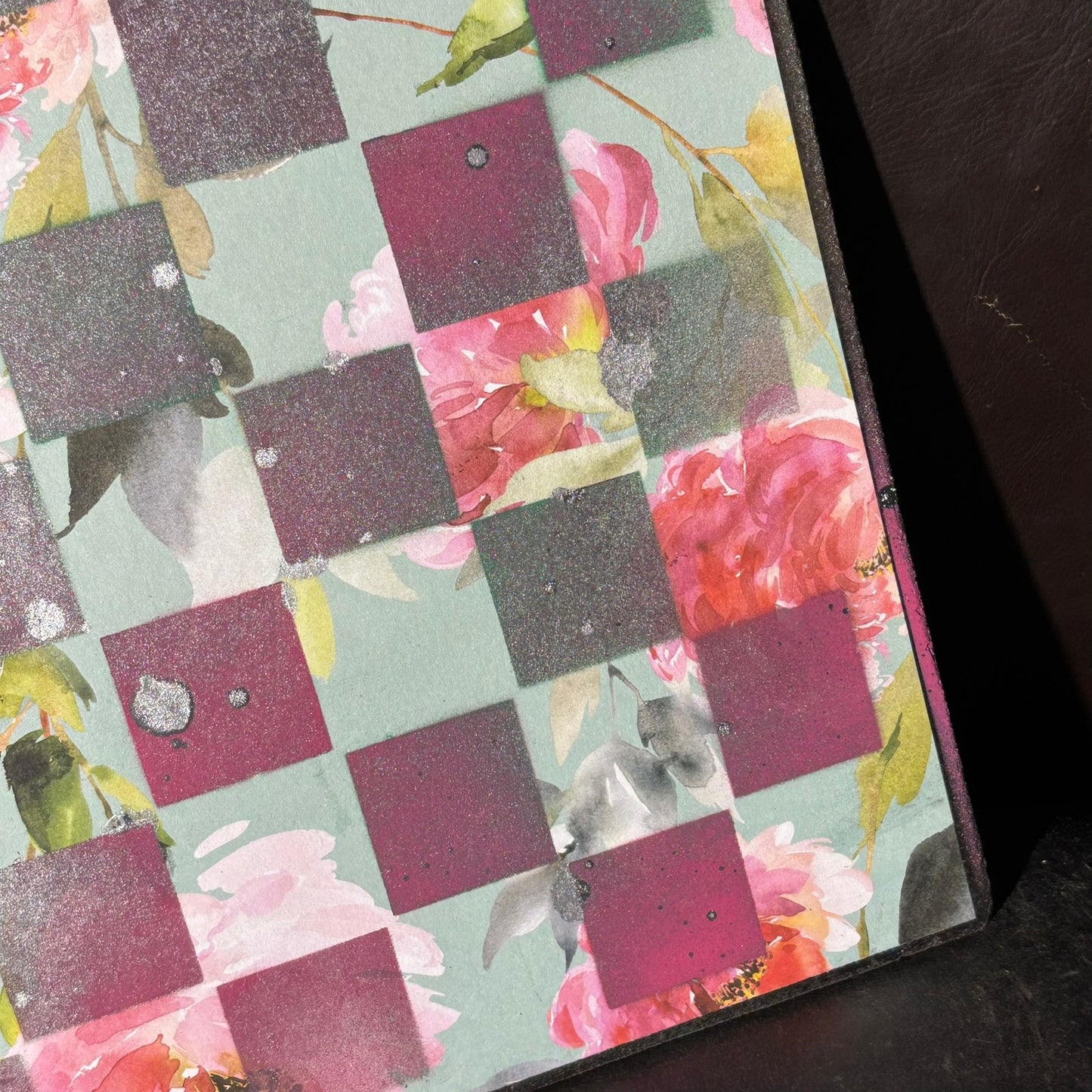 Mint Green Flowers - Scrapbook Chess Board