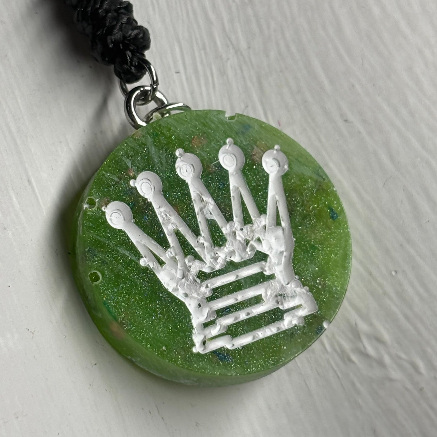 Green Crystal Queen - Handmade Resin Chess Necklace