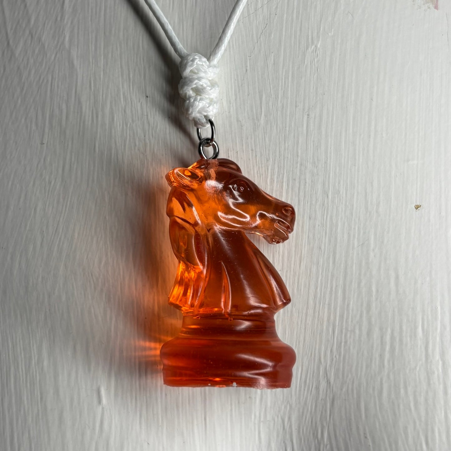 Orange Translucent Knight - Handmade Resin Chess Necklace