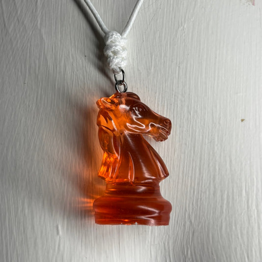 Orange Translucent Knight - Handmade Resin Chess Necklace