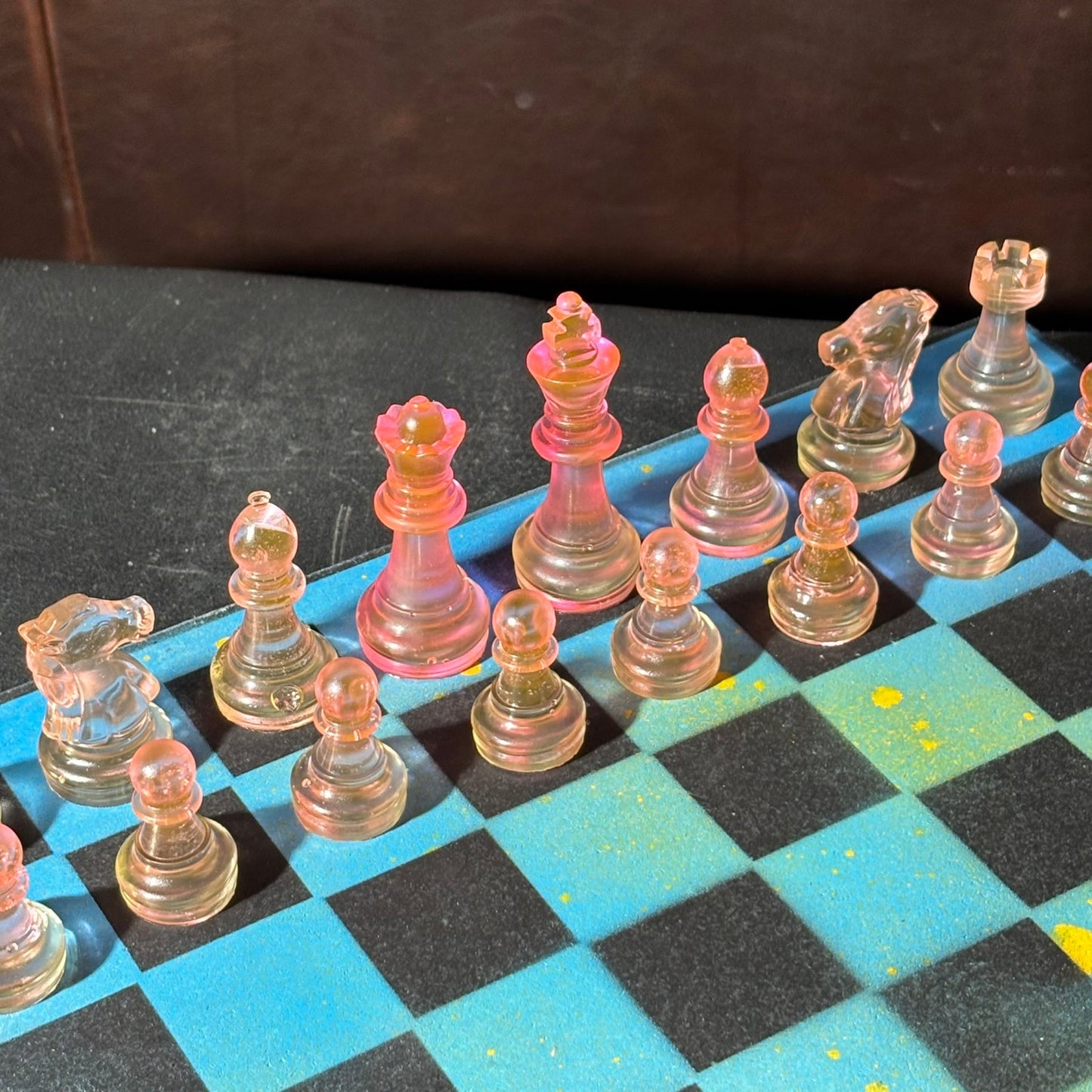 Blue & Yellow Smear - Painted Chess Set