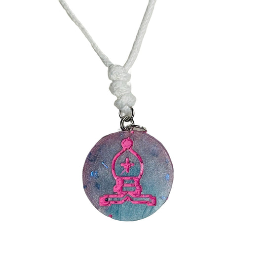 Fluid Pink Bishop - Handmade Resin Chess Necklace