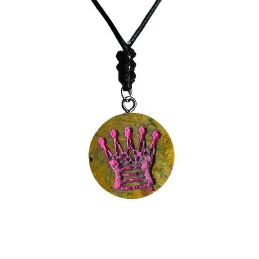 Fantastic Green Pink Queen - Handmade Resin Chess Necklace