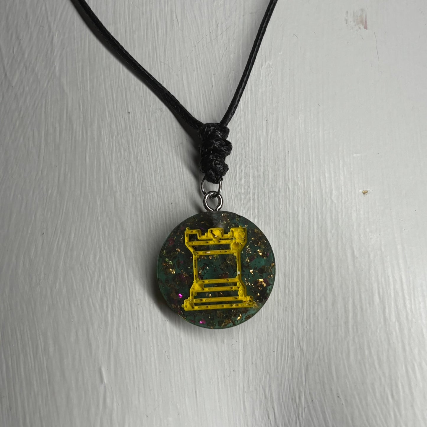 Crystal Green Rook - Handmade Resin Chess Necklace