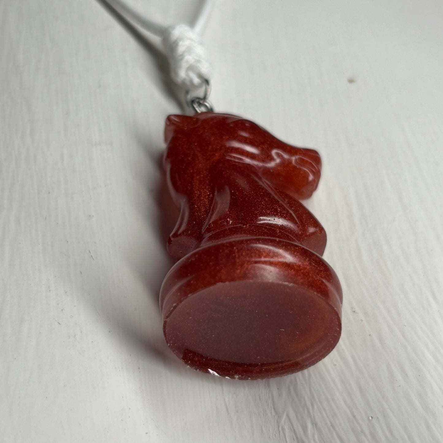 Opal Fire Red Knight - Handmade Resin Chess Necklace