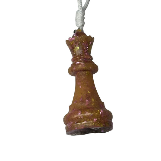 Pink & Orange Crystal Queen - Handmade Resin Chess Necklace