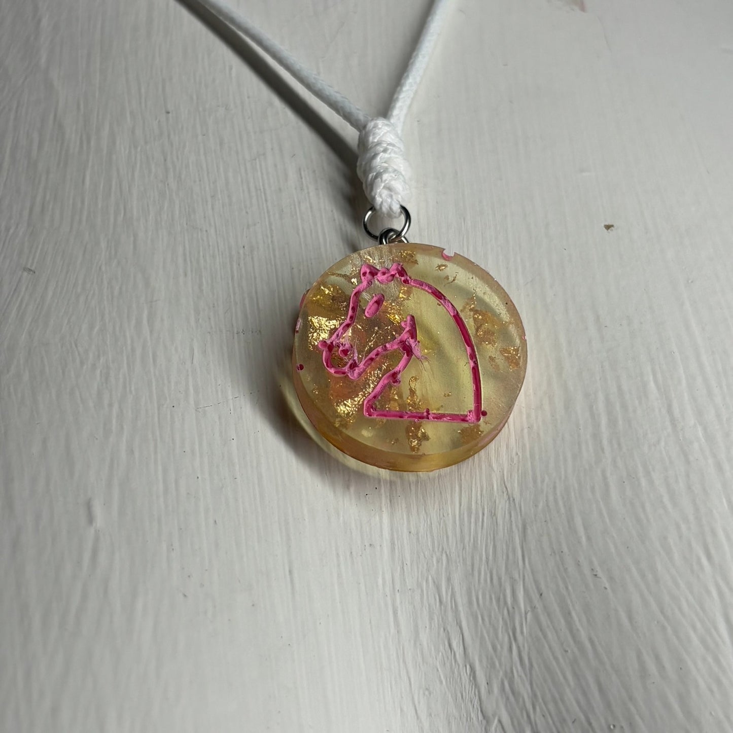 Yellow Crystal Pink Knight - Handmade Resin Chess Necklace