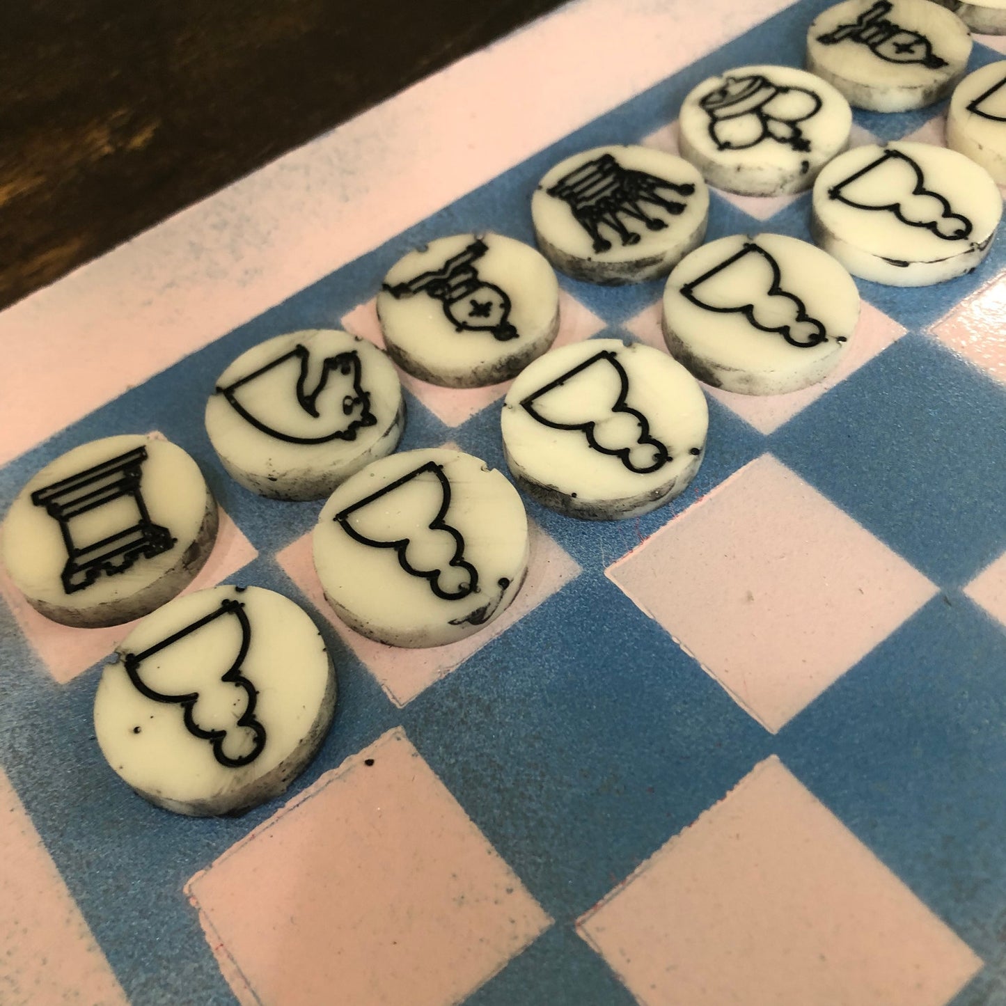 Cloudy Blue Pink - Painted Chess Set