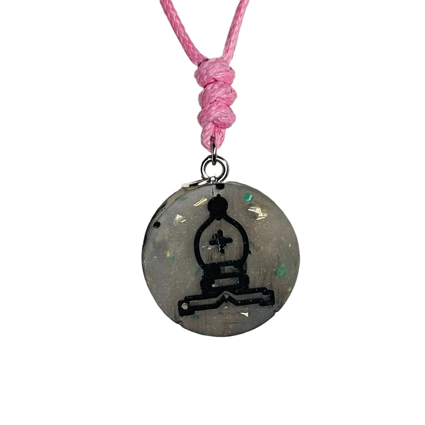 Silver Pink Bishop - Handmade Resin Chess Necklace