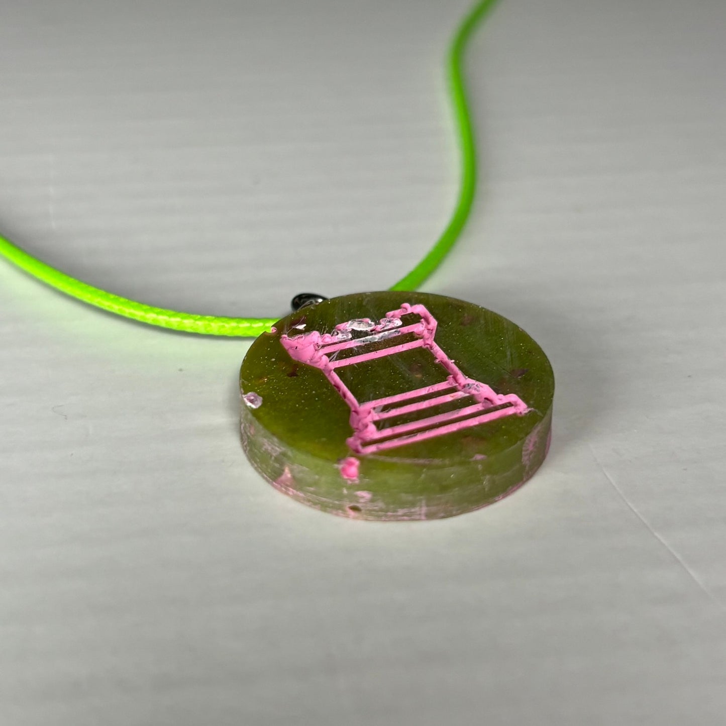 Green/Pink Rook - Handmade Resin Chess Necklace