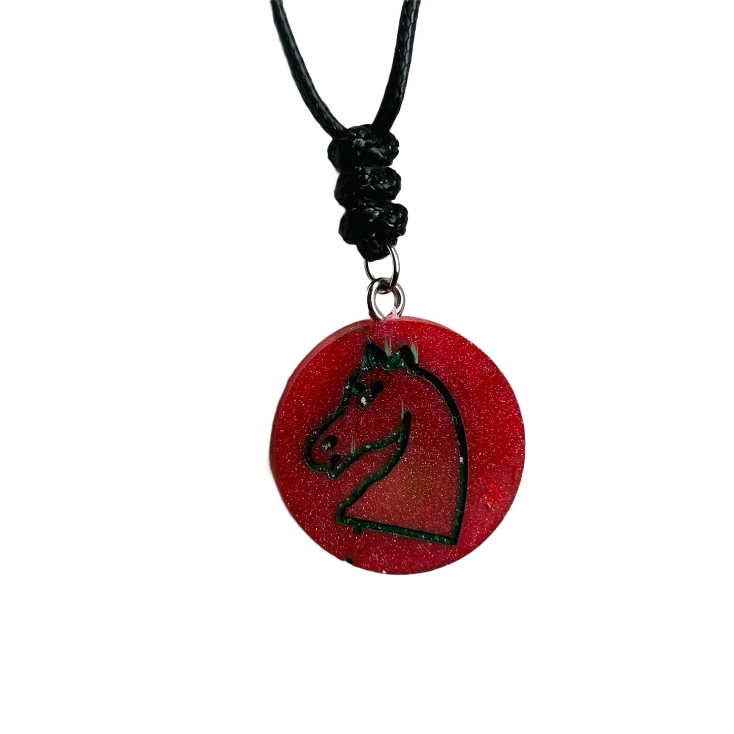 Simple Red Knight - Handmade Resin Chess Necklace