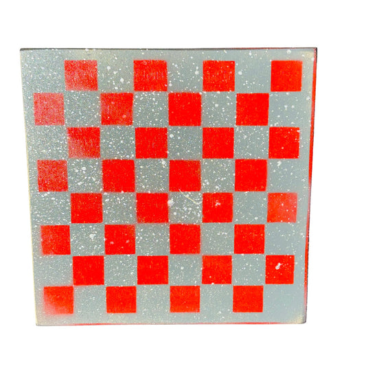 Gray & Red Splatter - Painted Chess Board