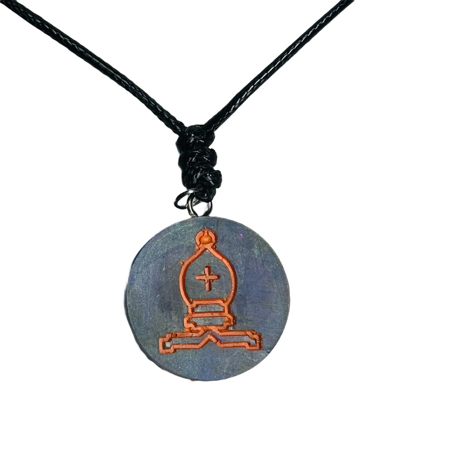 Orange Print Bishop - Handmade Resin Chess Necklace