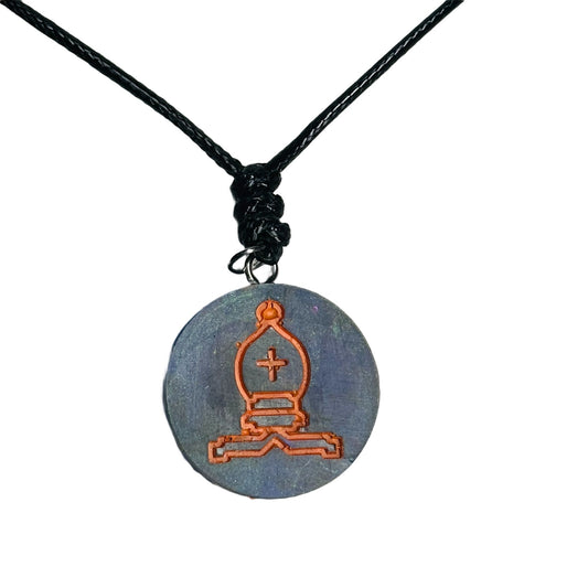 Orange Print Bishop - Handmade Resin Chess Necklace