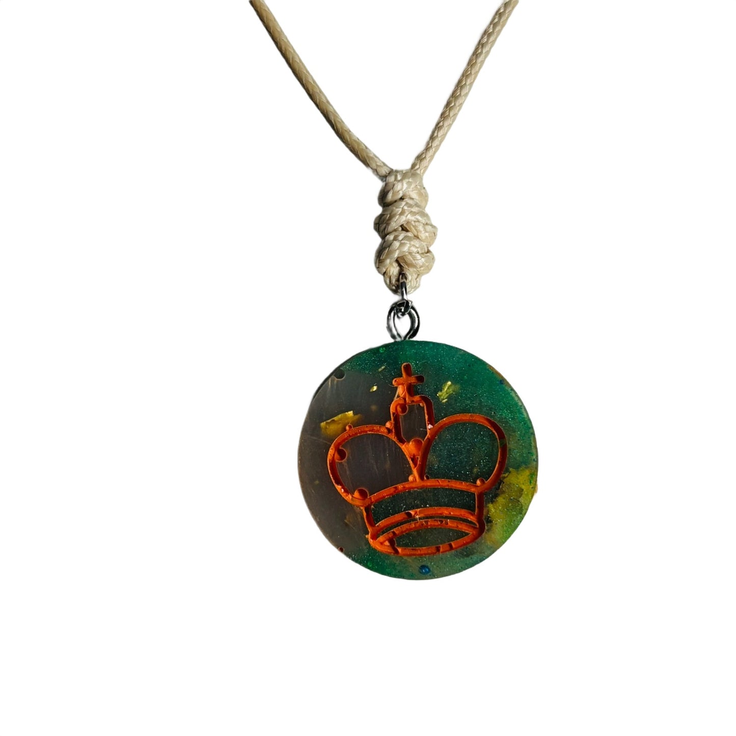 Vintage Green King - Handmade Resin Chess Necklace