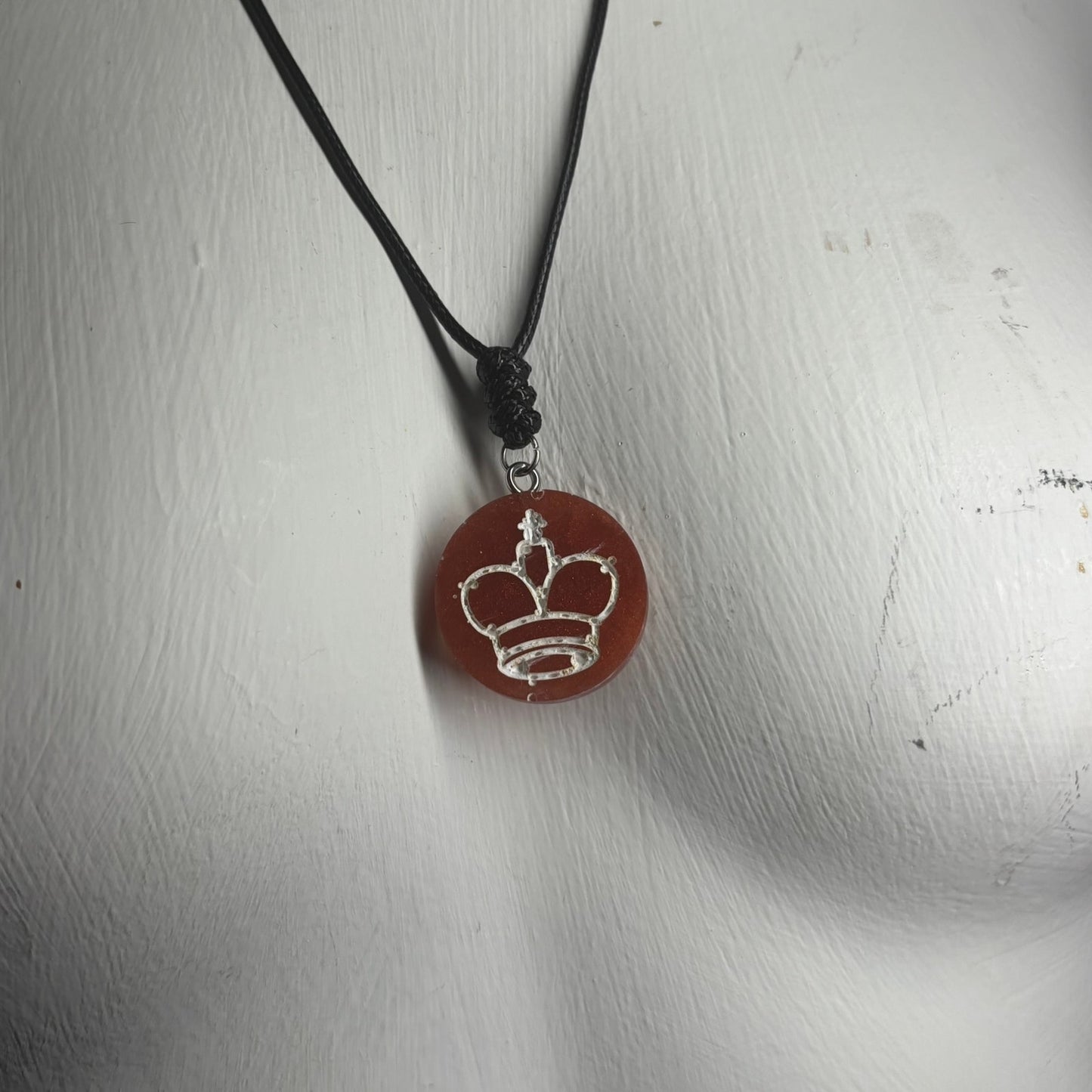 Dark Orange King - Handmade Resin Chess Necklace
