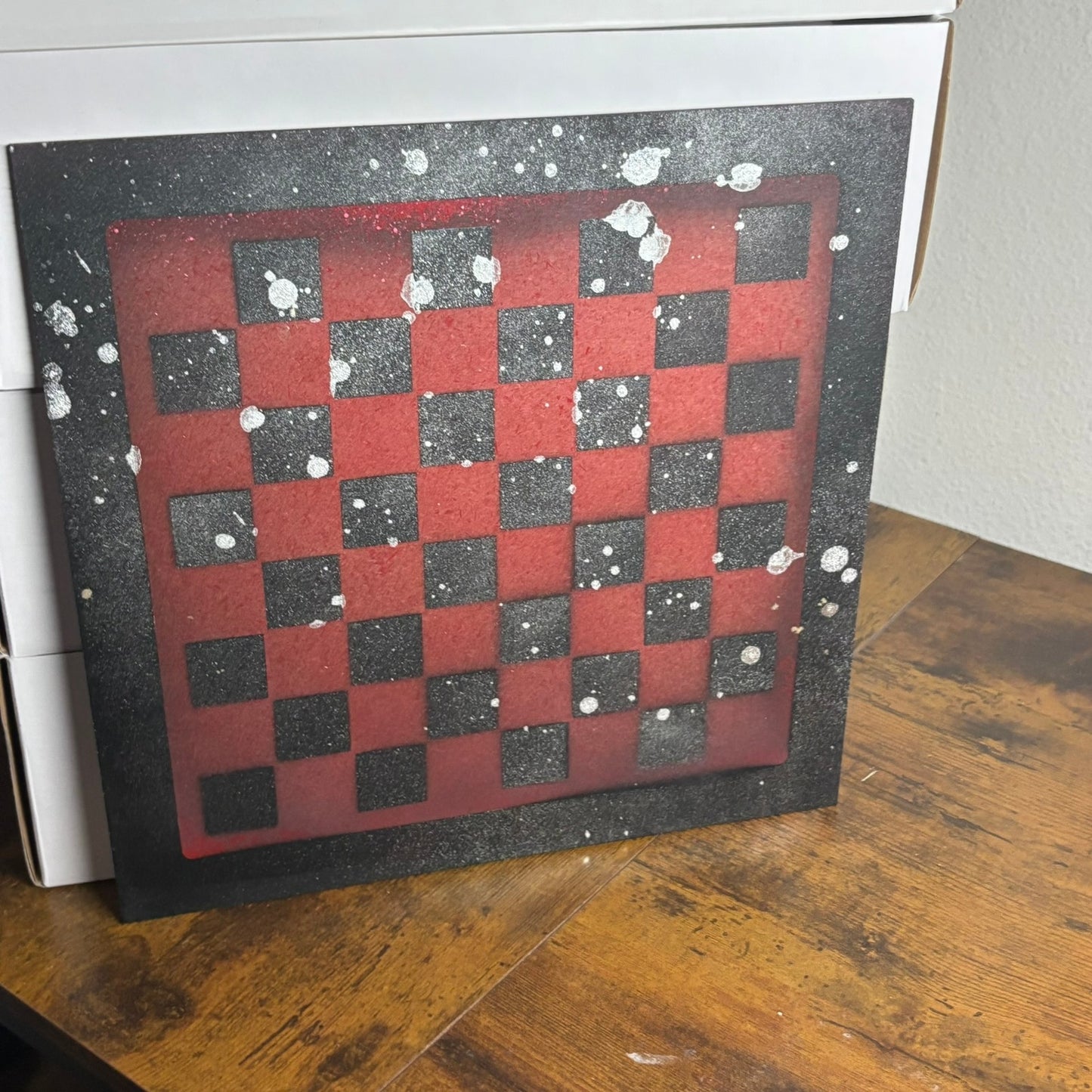 Chrome Red & Black - Painted Chess Board