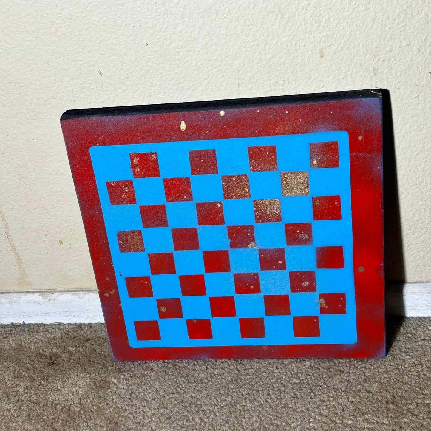 Blue & Red Sprinkled Gold - Painted Chess Board