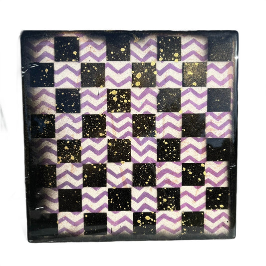 Purple Zagged Gold Sprinkle - Resin Coated Chess Board
