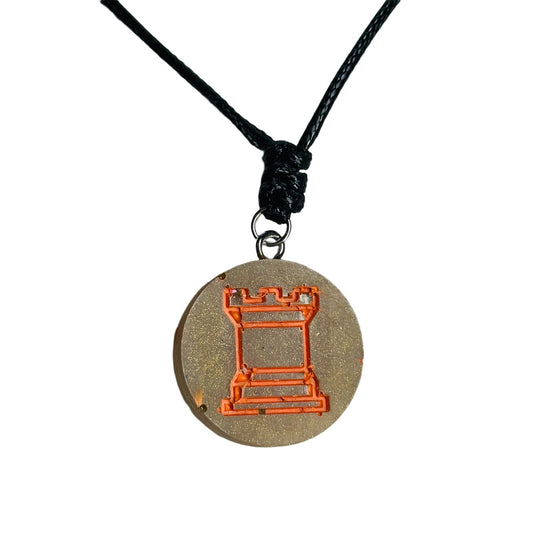 Orange Print Rook - Handmade Resin Chess Necklace