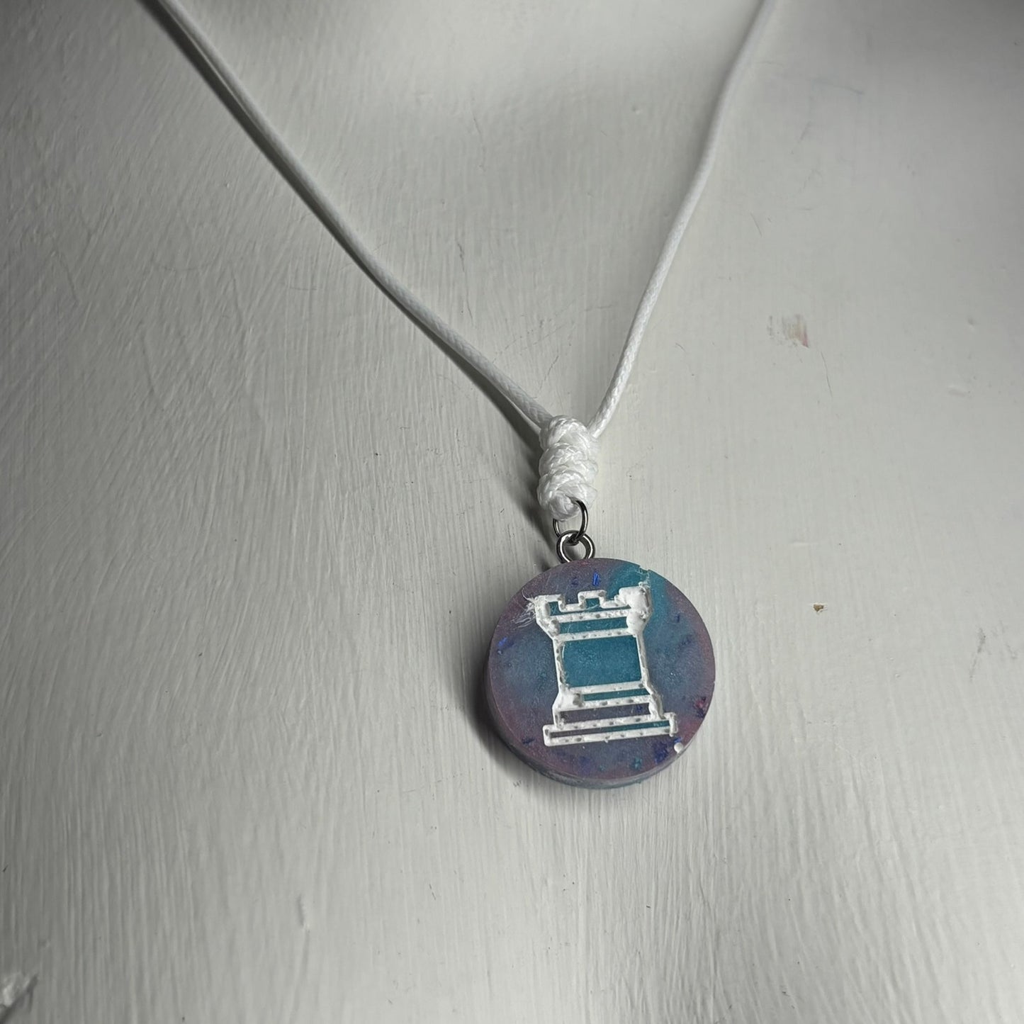 Blue & Purple Rook - Handmade Resin Chess Necklace