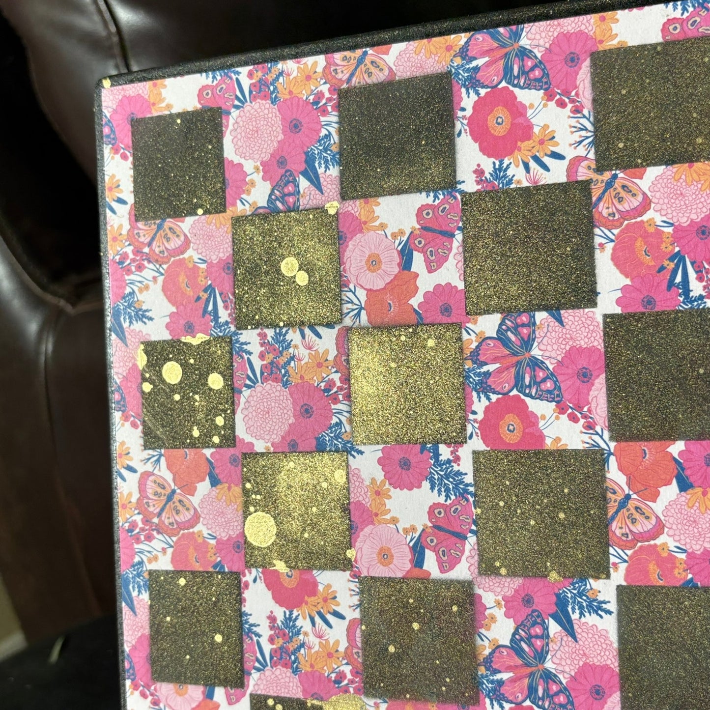 Golden Pink Flowers - Scrapbook Chess Board