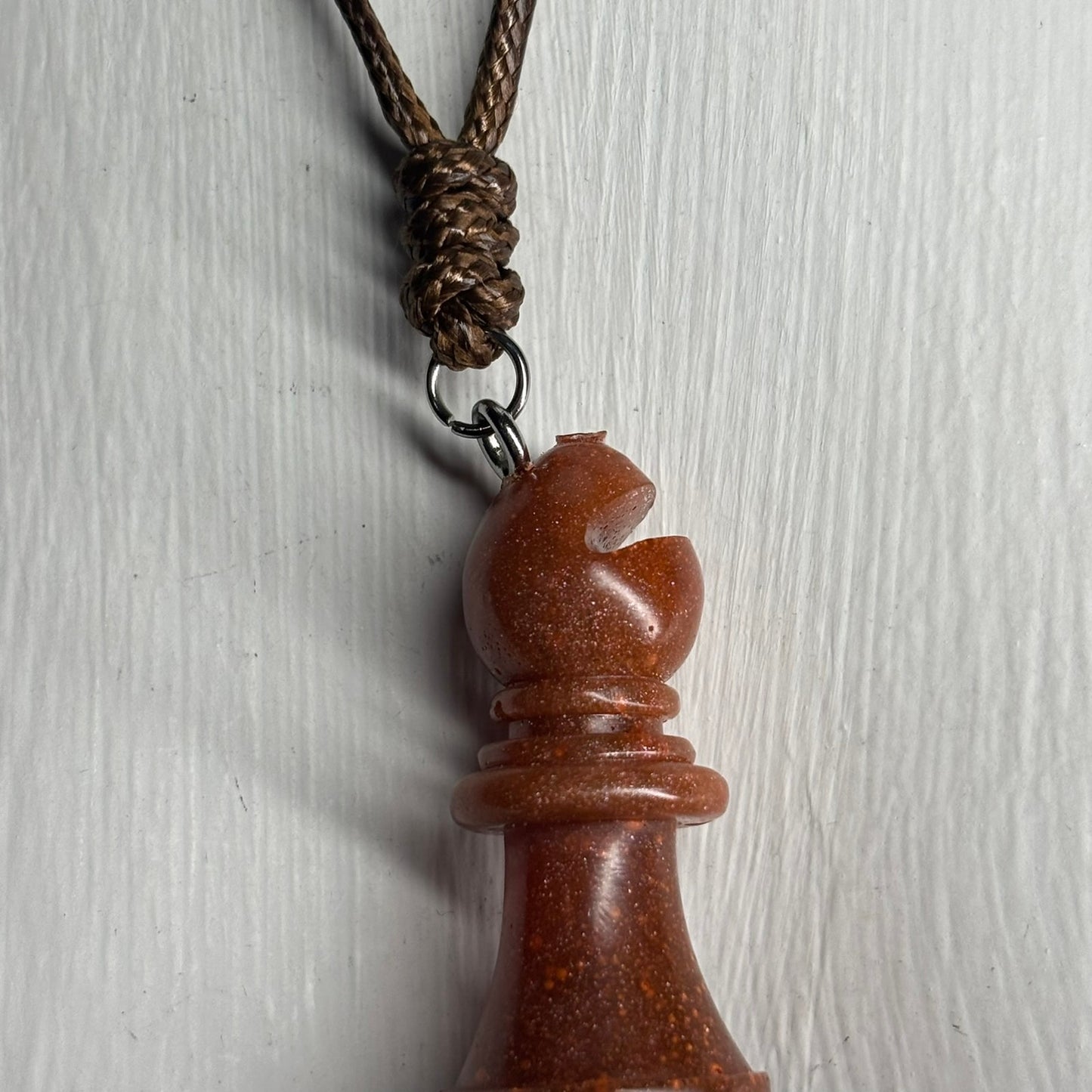 Simple Brown Bishop - Handmade Resin Chess Necklace