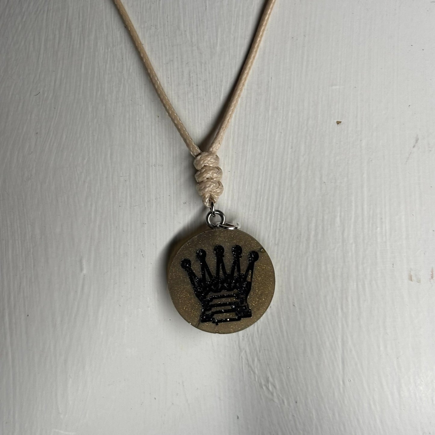 Vintage Dark Queen - Handmade Resin Chess Necklace