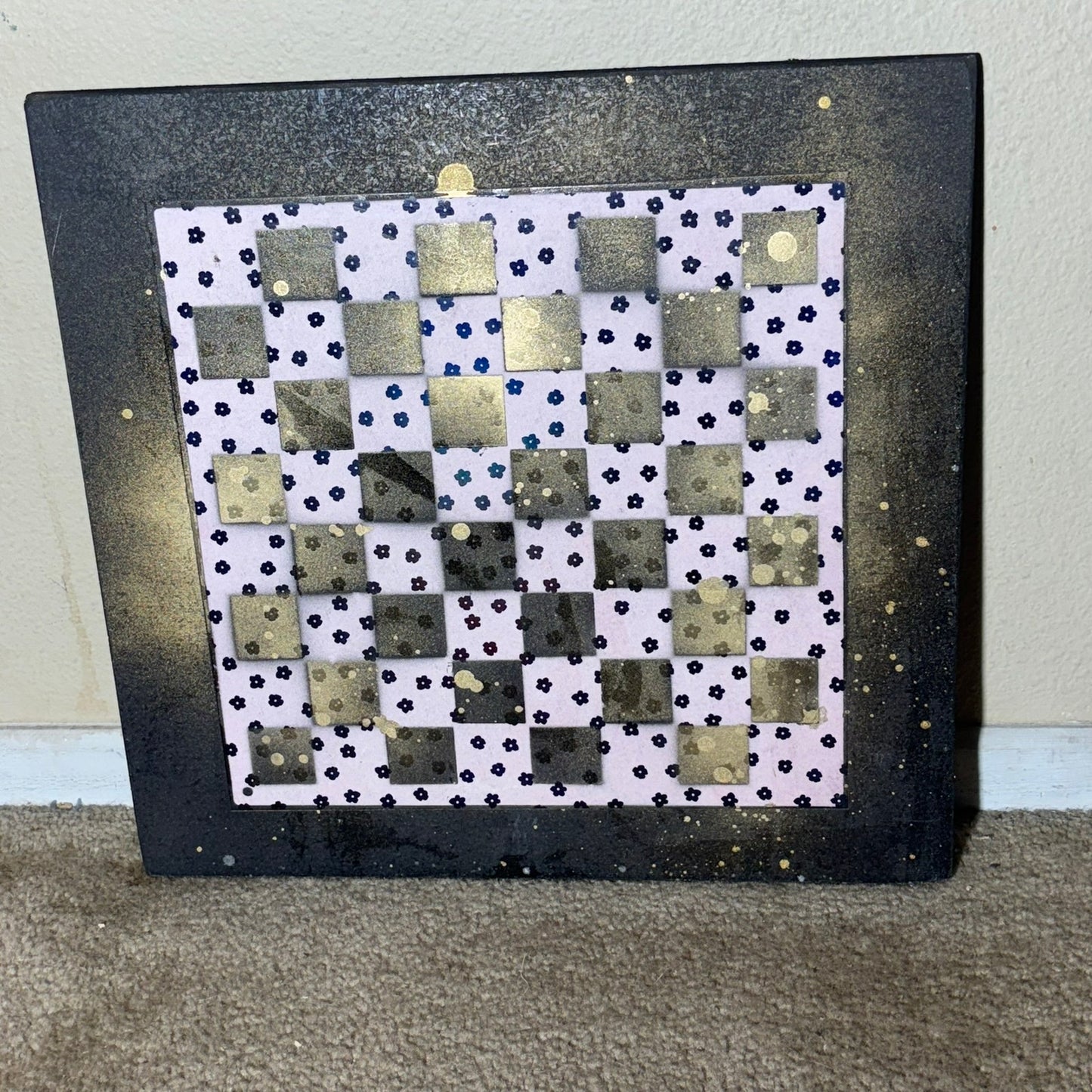 Pink Flowered Golden Hue - Large Scrapbook Chess Board