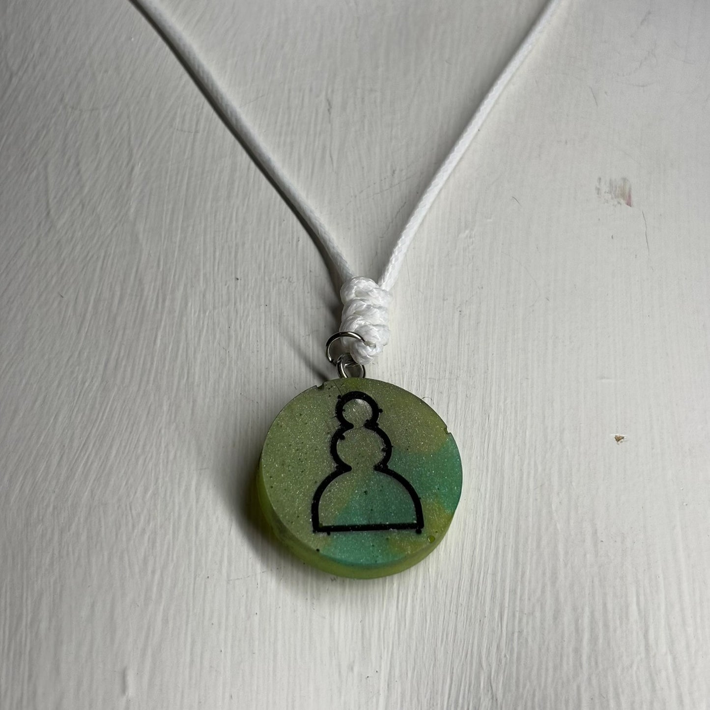 Green Swirl Pawn - Handmade Resin Chess Necklace