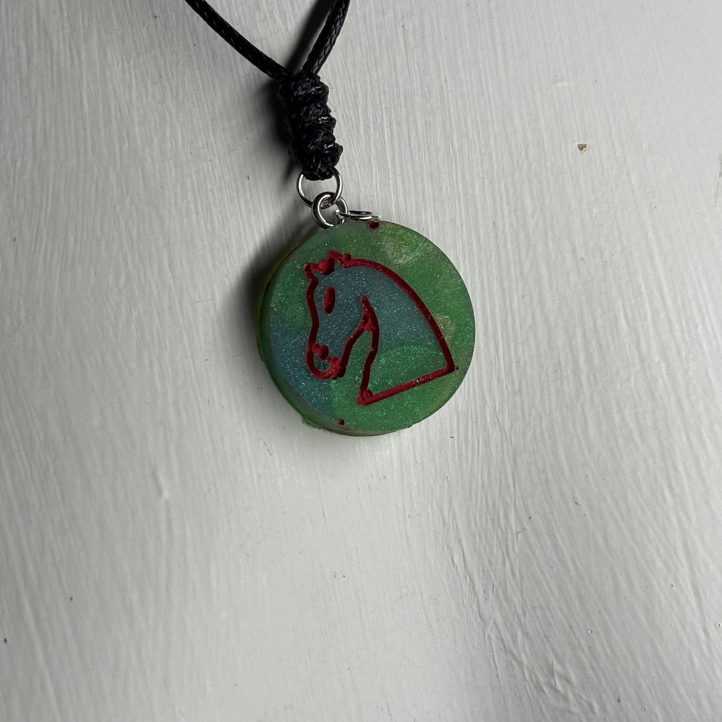 Green & Red Knight - Handmade Resin Chess Necklace