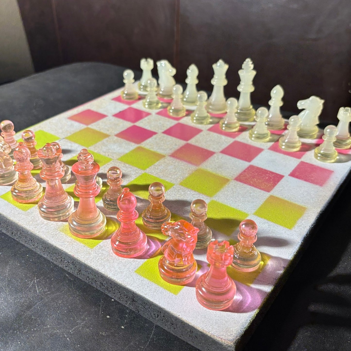 Neon Green Pink - Painted Chess Set