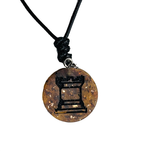 Dark Amber Rook - Handmade Resin Chess Necklace