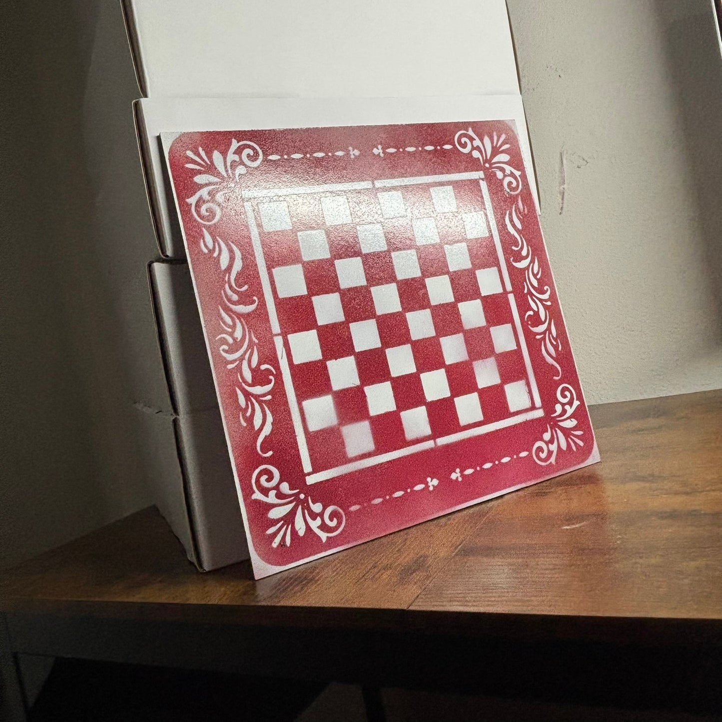Red & White - Painted Chess Board