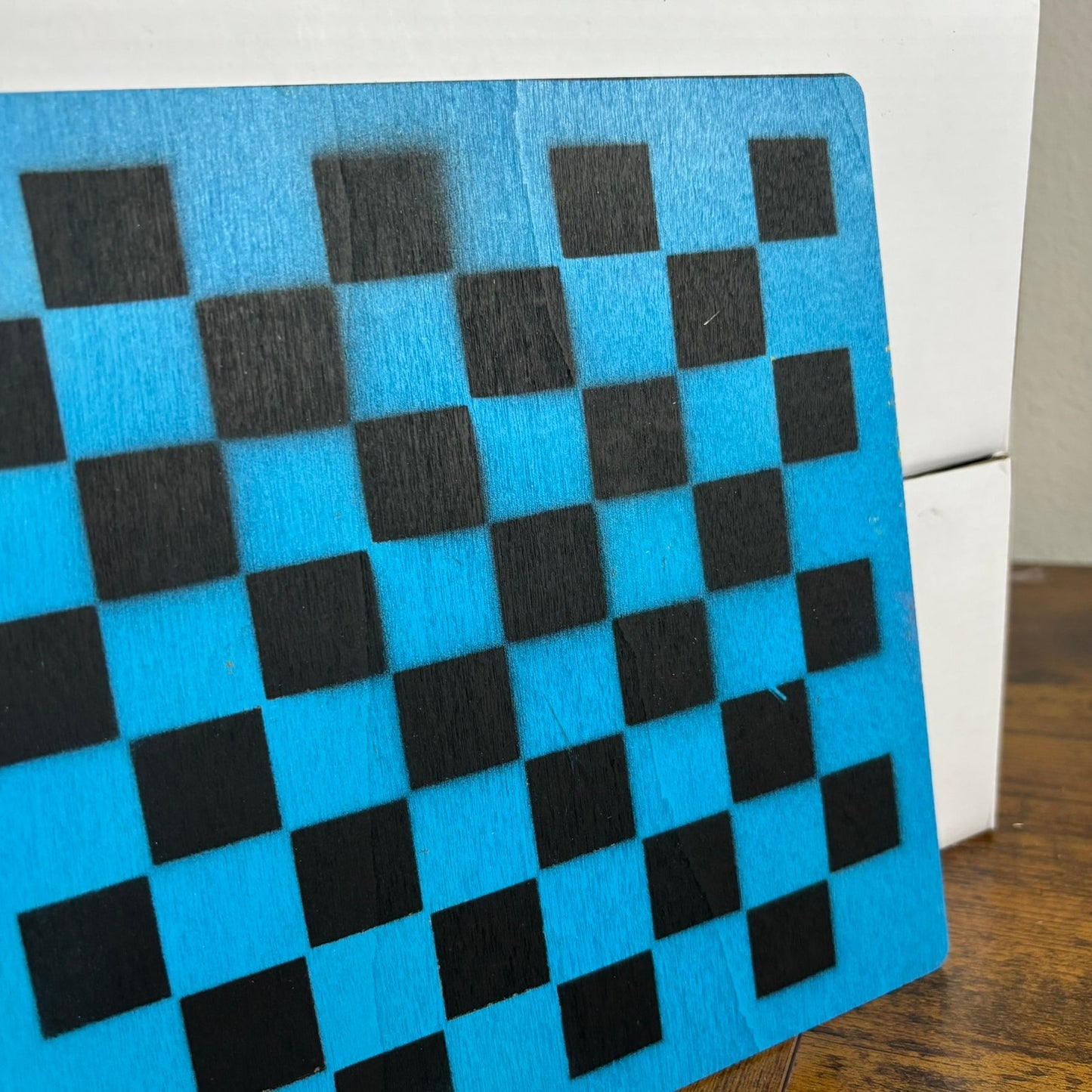Blue & Black - Painted Thin Wooden Chess Board