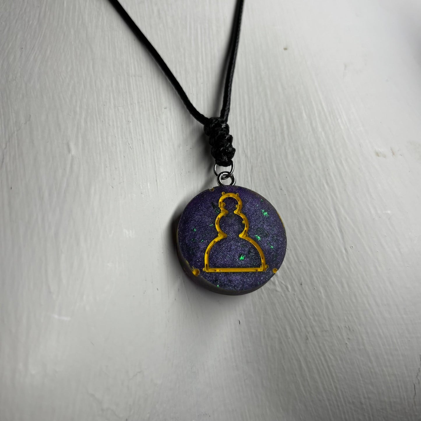 Purple & Yellow Pawn - Handmade Resin Chess Necklace