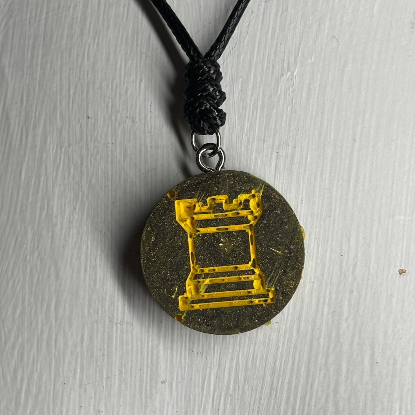 Navy Green Rook - Handmade Resin Chess Necklace