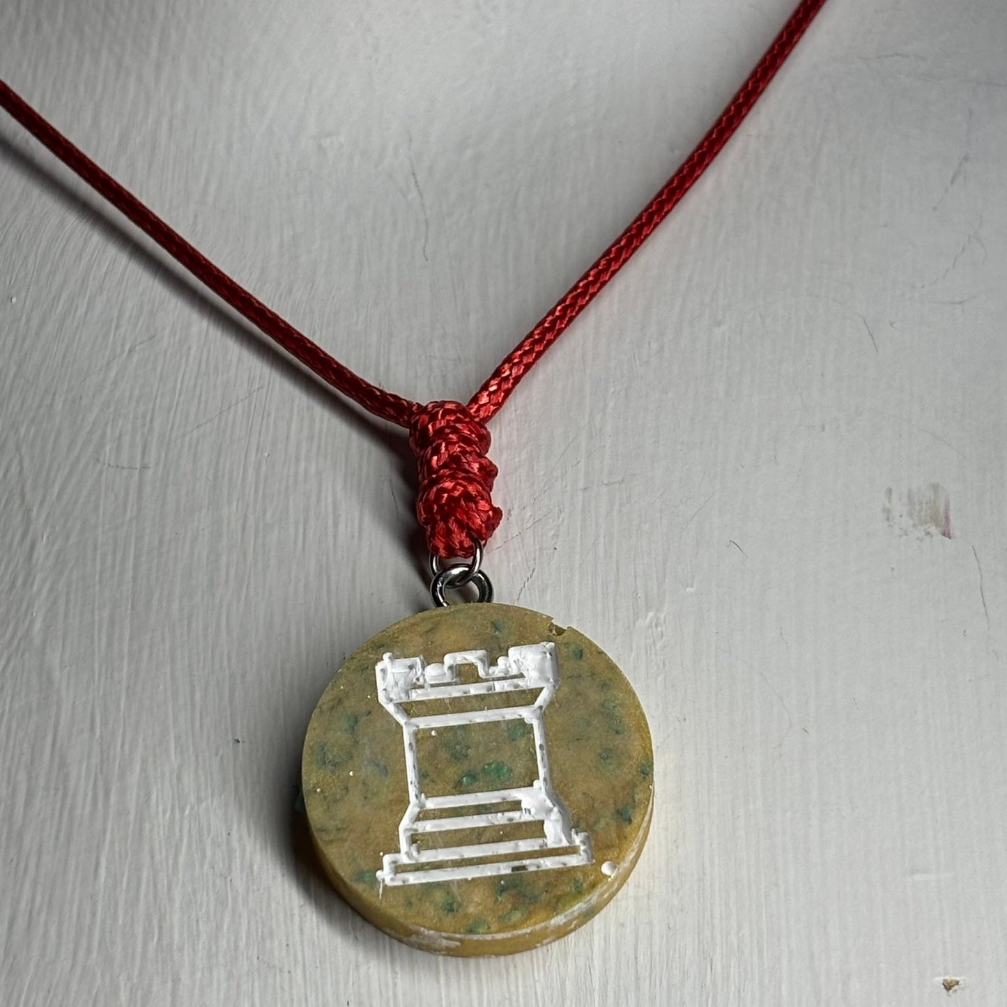 Grassy Yellow Rook - Handmade Resin Chess Necklace