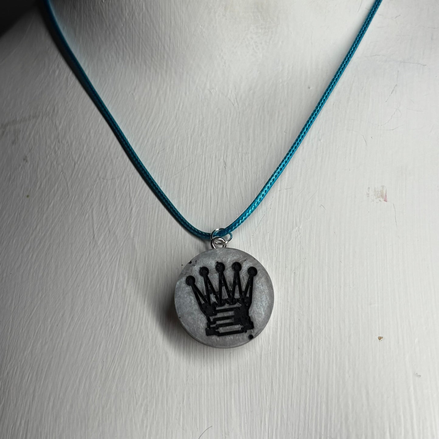 Cool Gray King - Handmade Resin Chess Necklace