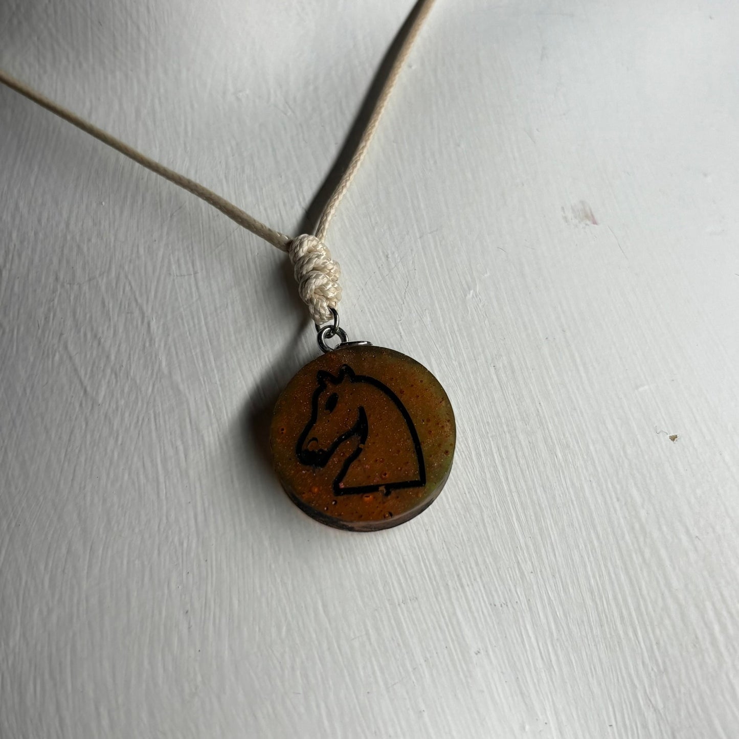 Coffee Brown Knight - Handmade Resin Chess Necklace
