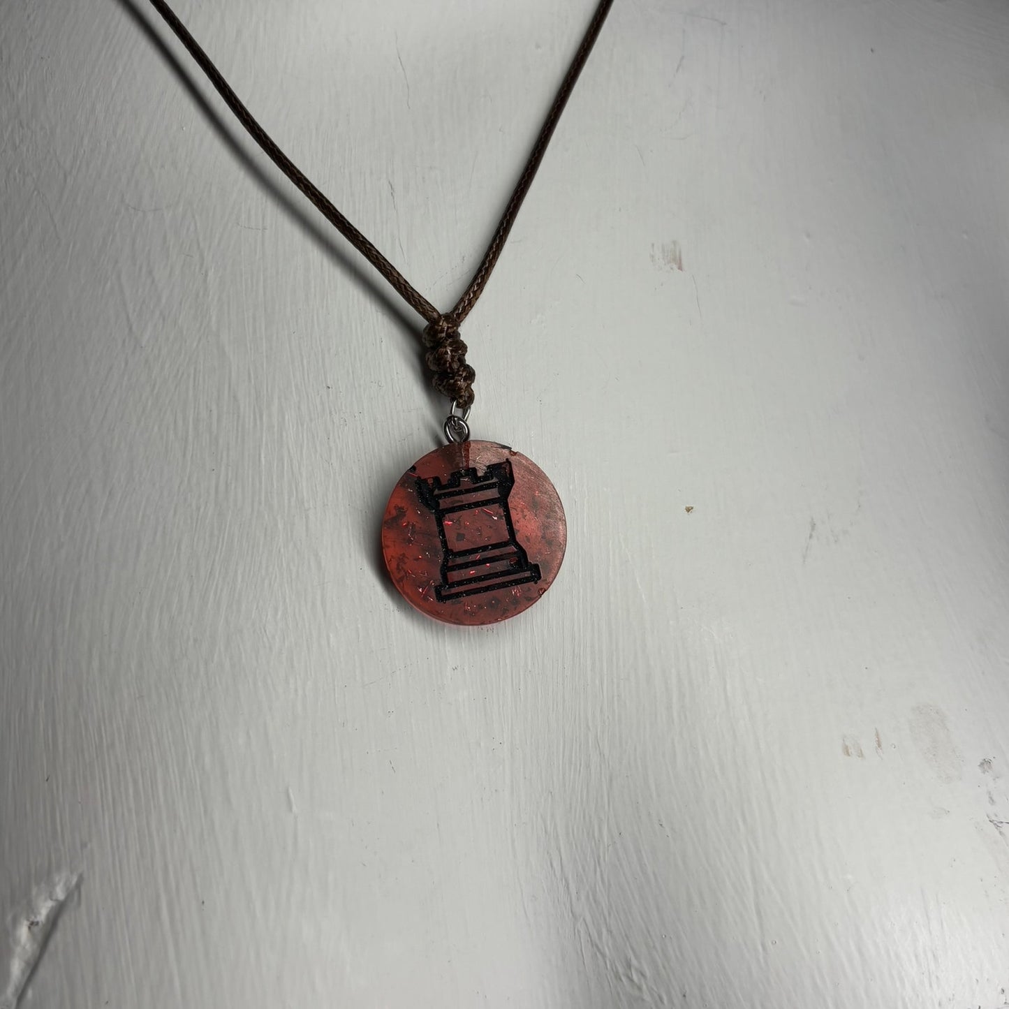 Crystal Red Rook - Handmade Resin Chess Necklace