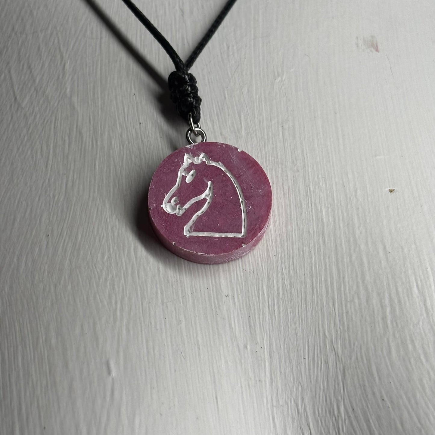 Simple Pink Knight - Handmade Resin Chess Necklace