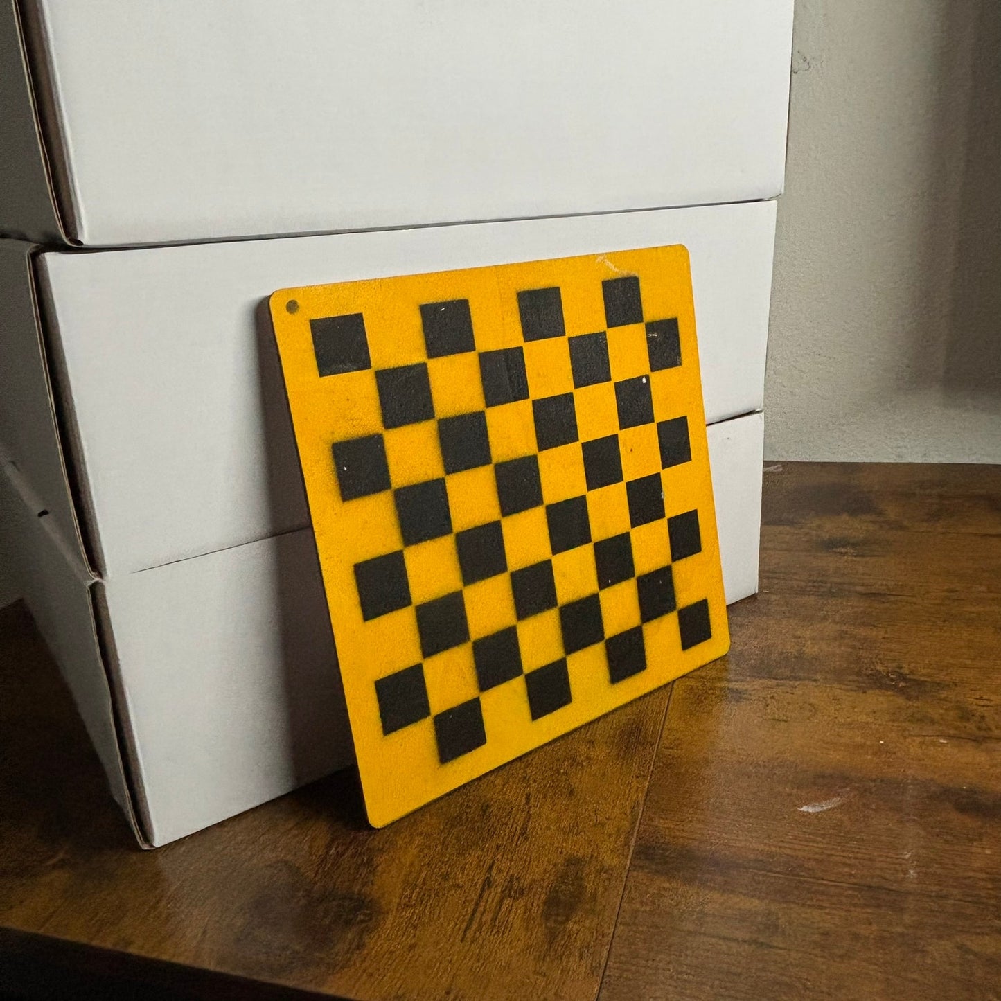 Yellow & Black - Painted Thin Wooden Chess Board