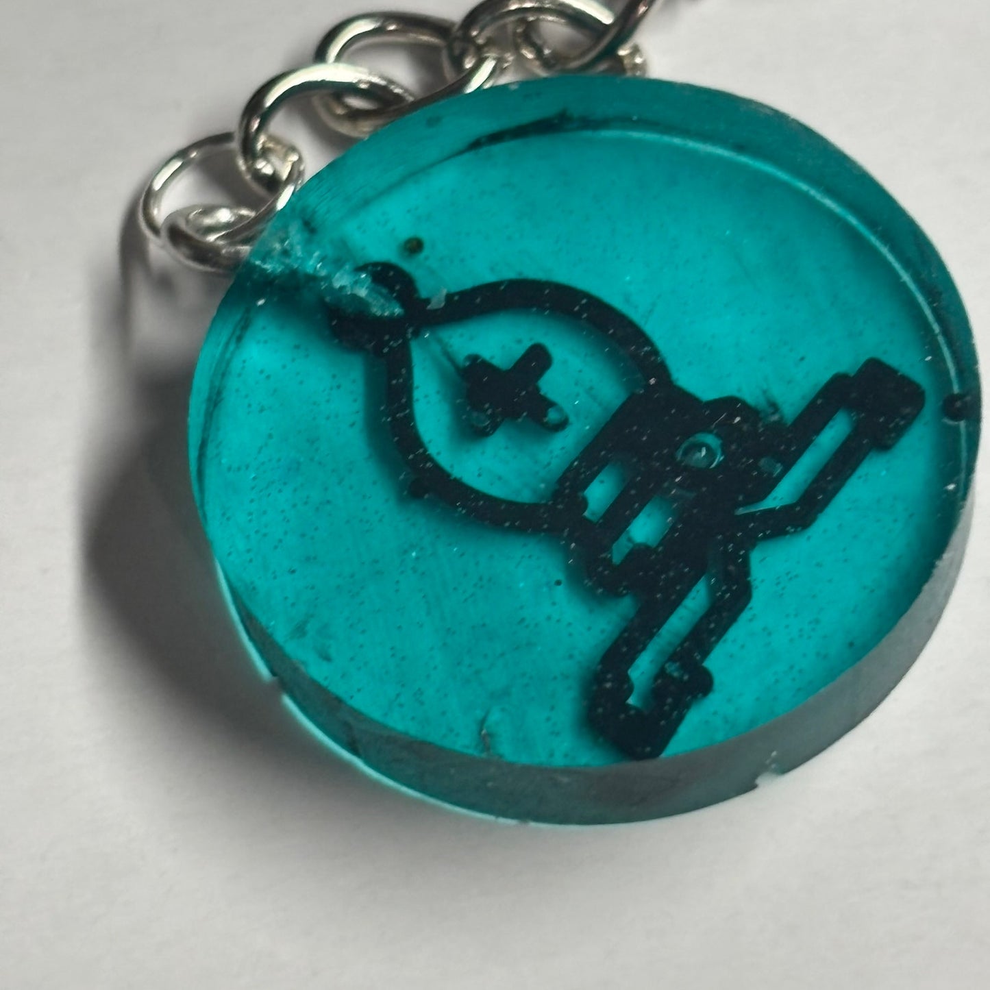 Bluish/Green Translucent Bishop - Handmade Resin Keychain