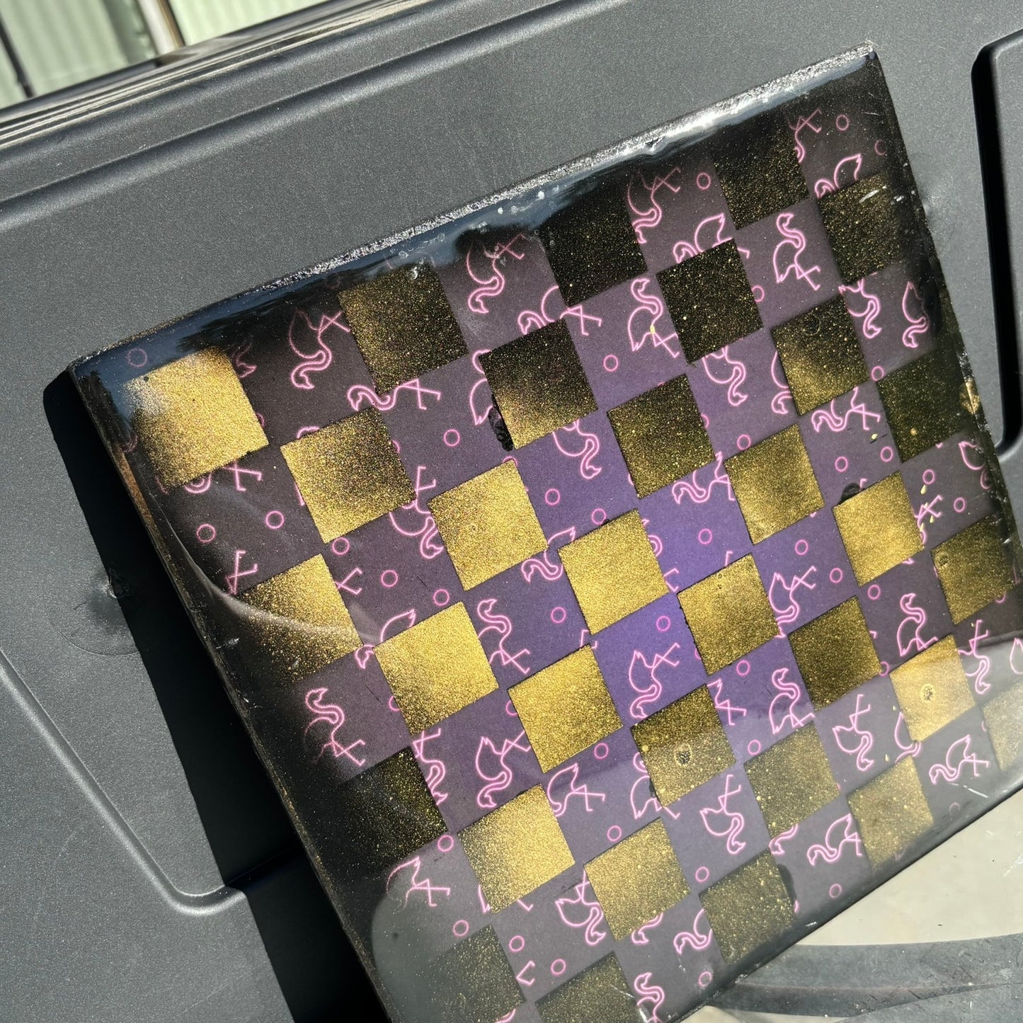 Golden Pink Flamingo - Resin Coated Chess Board