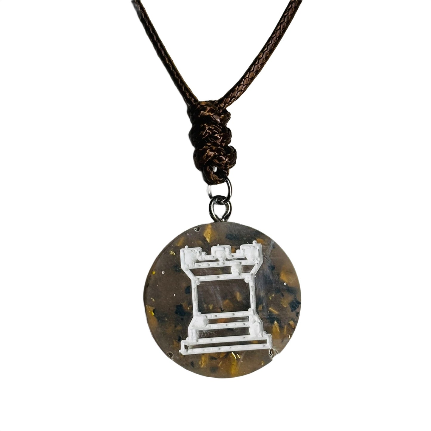 Royal Brown Rook - Handmade Resin Chess Necklace