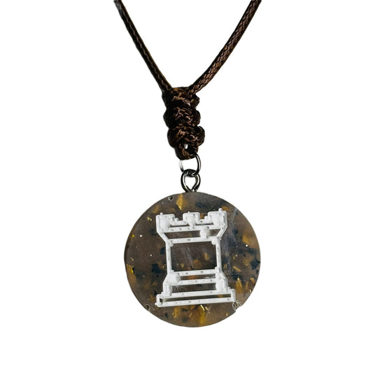 Royal Brown Rook - Handmade Resin Chess Necklace