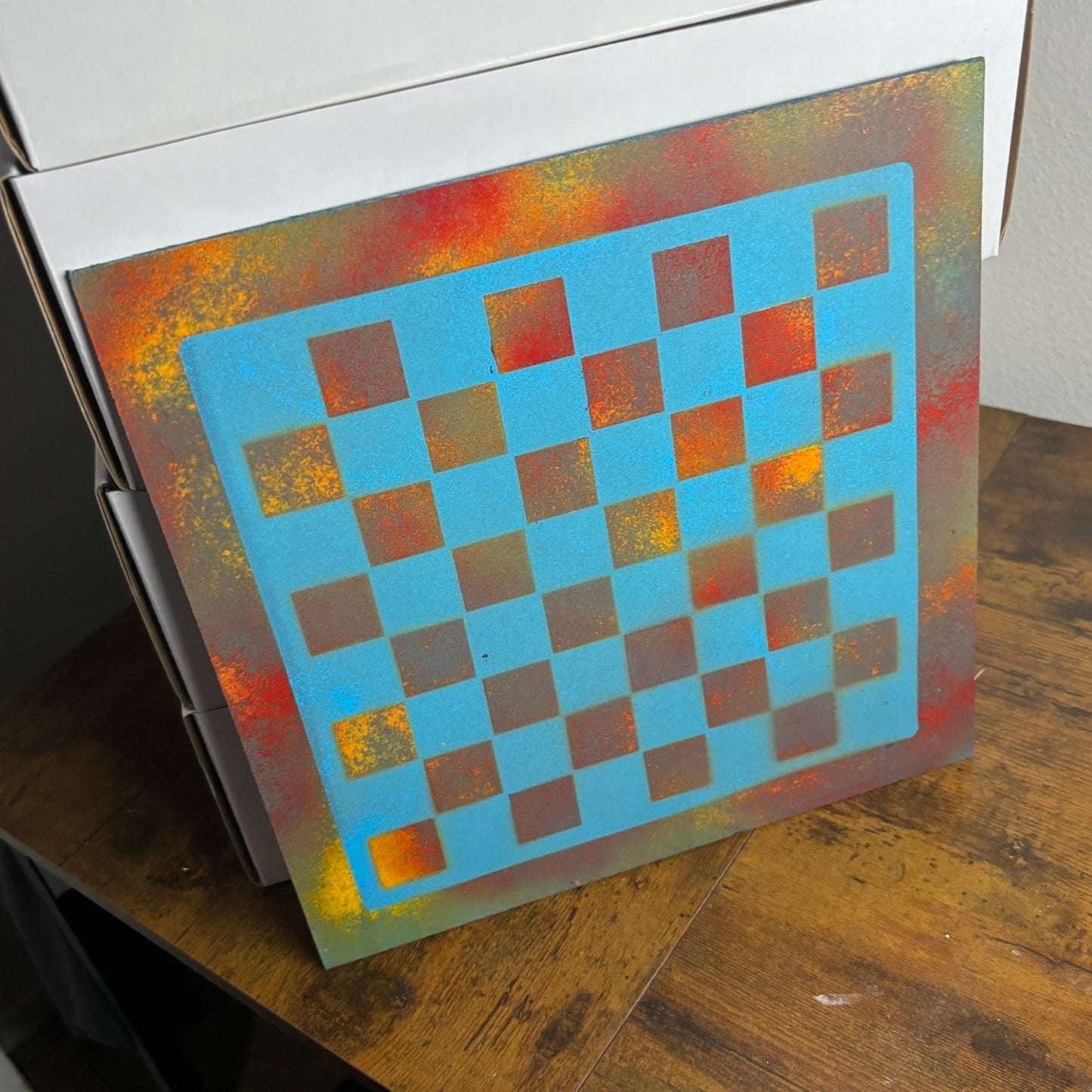 Blue Fire - Painted Chess Board